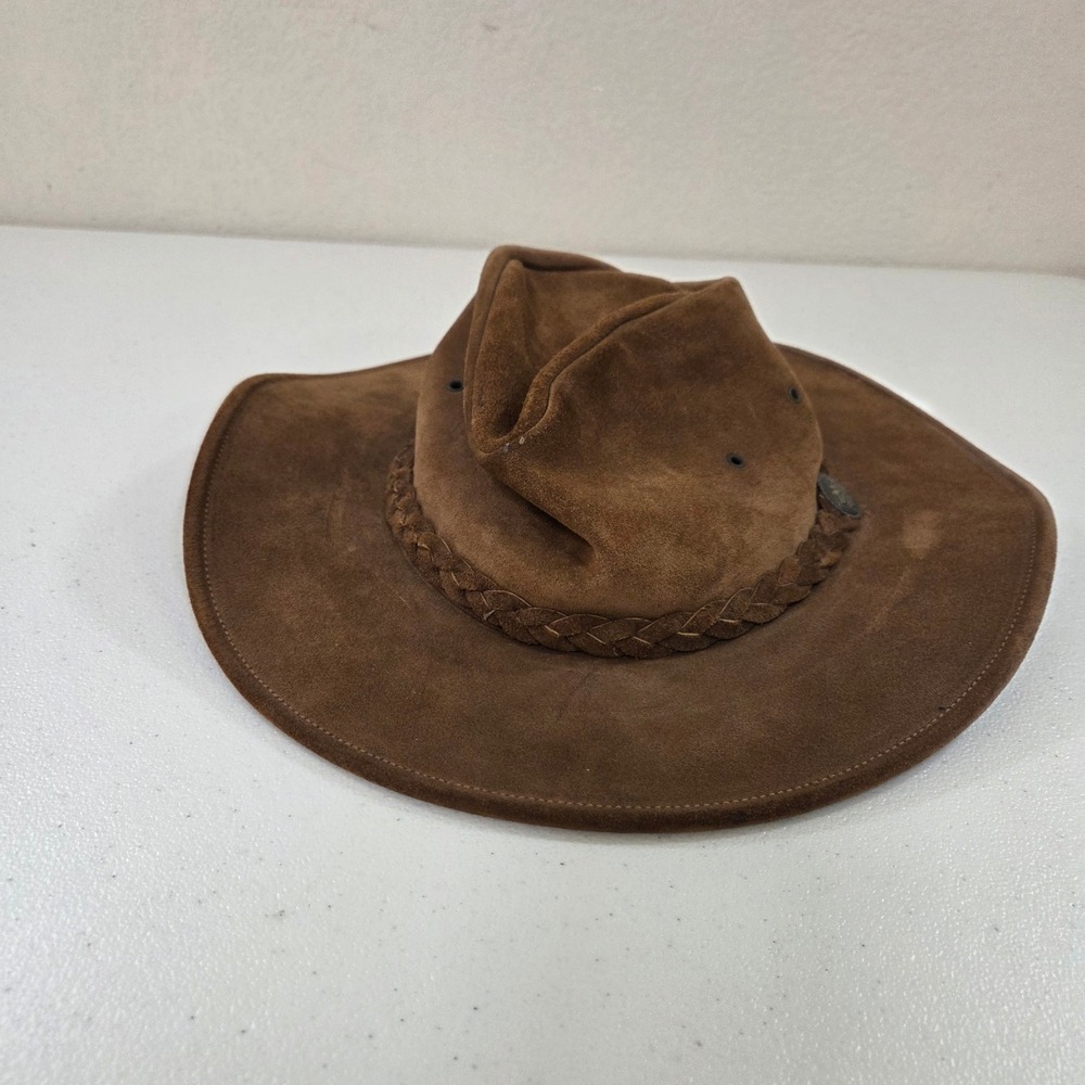 Henschel Hat Co Brown Suede Leather Outback Cowboy Hat Braided Band USA XL
